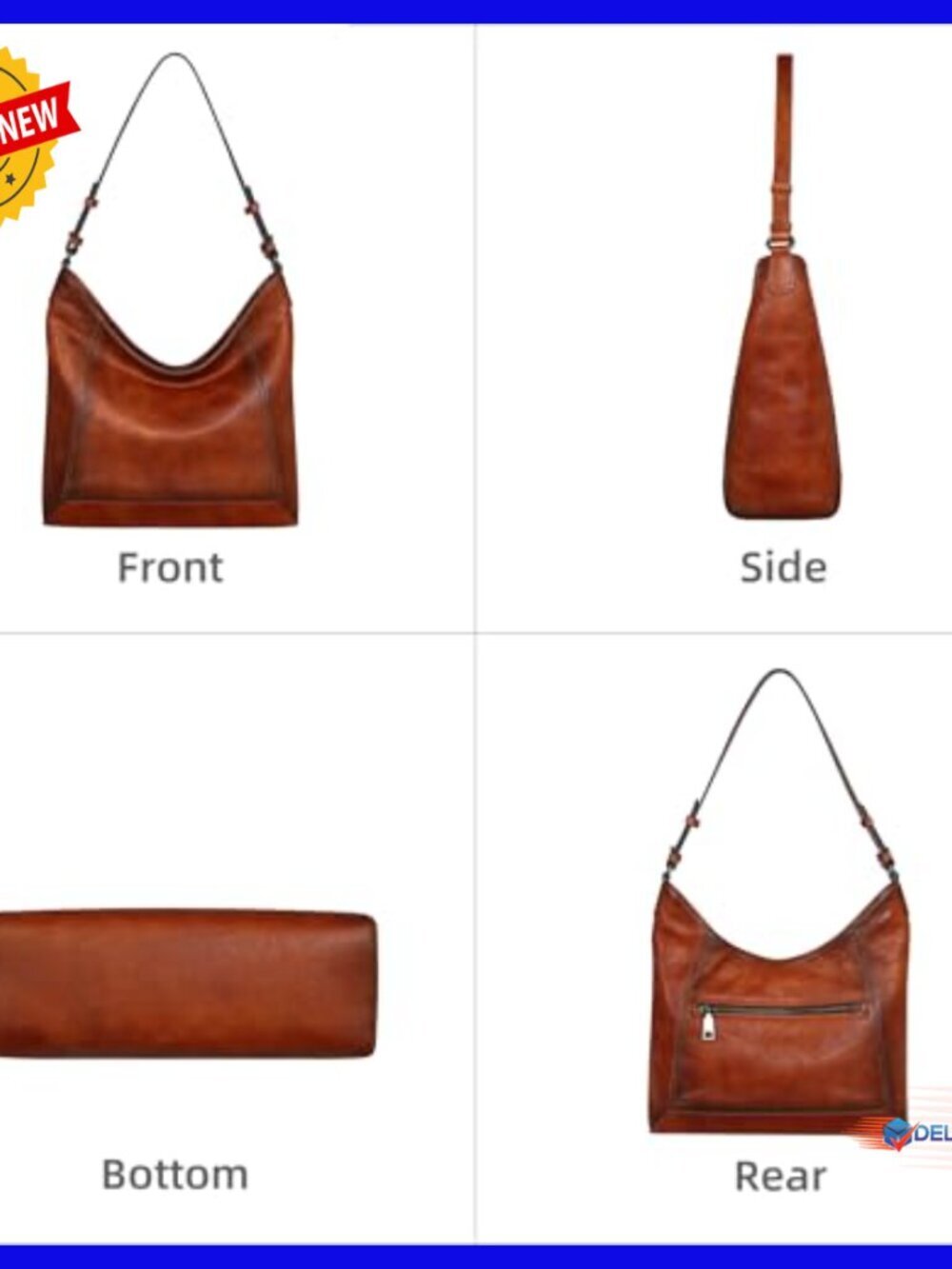 Genuine Leather Crossbody Hobo Bag Medium Size Shoulder Purse Satchel - Picture 5 of 7